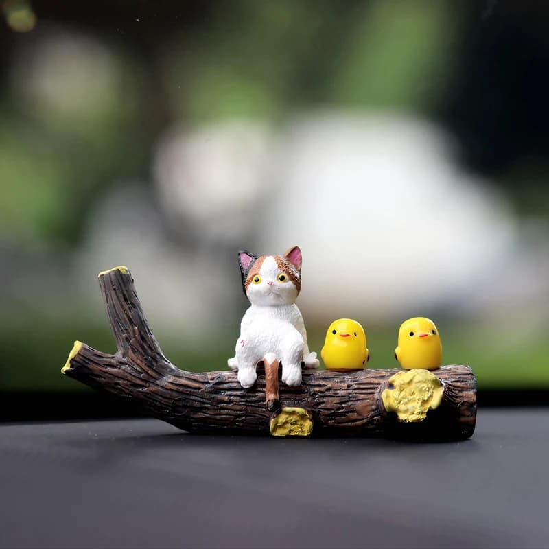 Cute Car Interior Decoration Accessories kitten and Chick Sitting On A Branch Auto Dashboard Decoration Ornament For Car Product