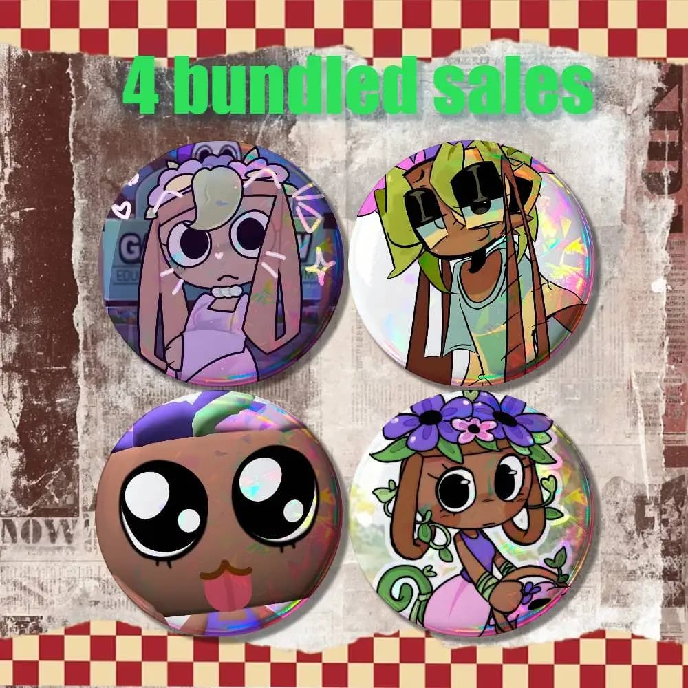 B-Bassie D-Dandys Game Brooches for Backpack Accessories 25,32,44,58,75mm Round Enamel Pins 4-piece set Cartoon Anime Badge