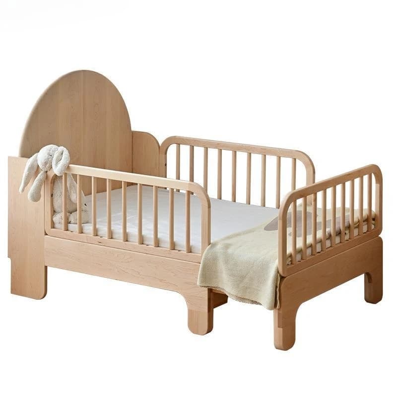 North American all-solid wood bed Japanese-style telescopic pull-out bed, single splicing bed with guardrail