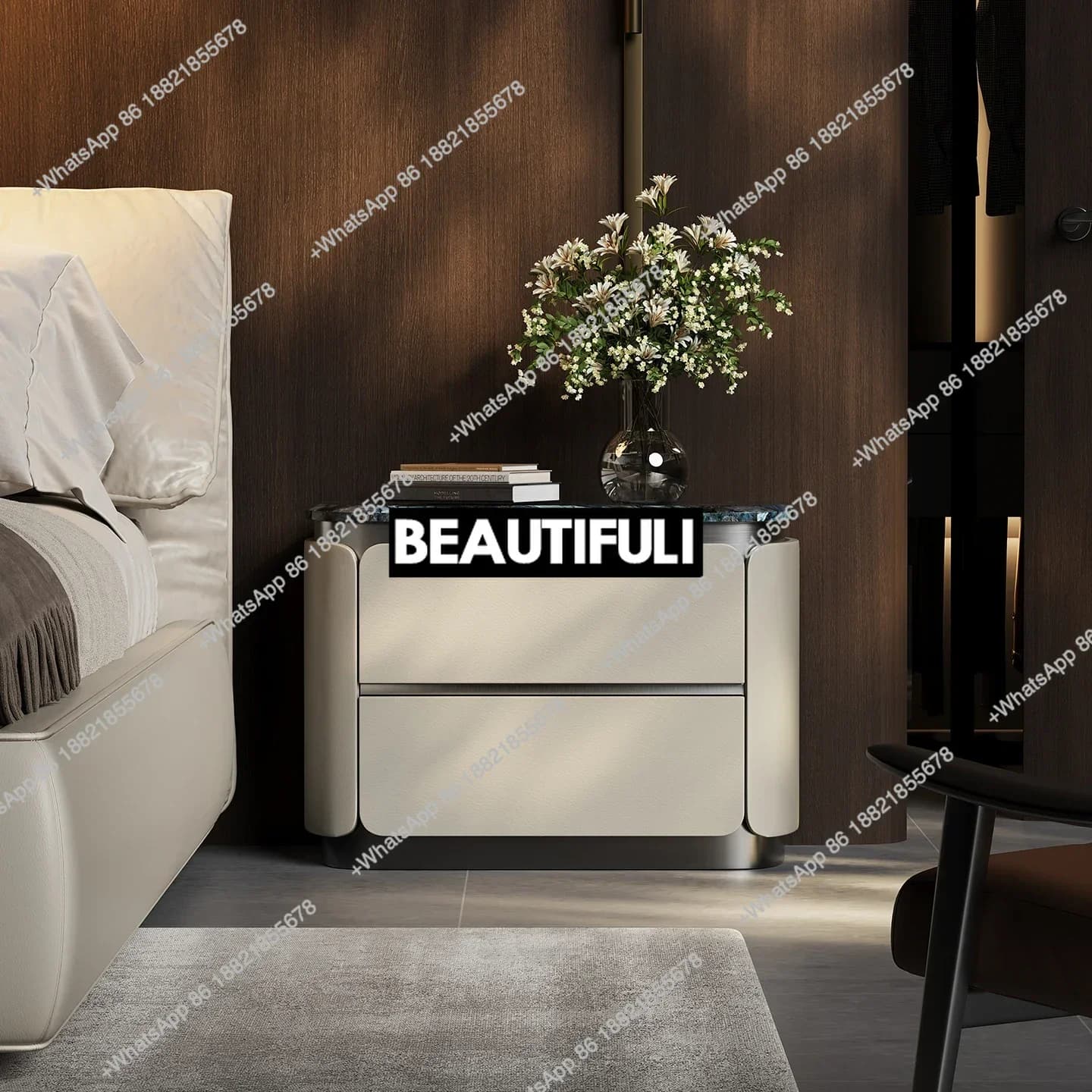 Italian Minimalist Bedside Table Home Bedroom Modern Minimalist Marble Light Luxury High-end Sense