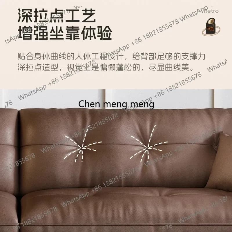 E136  Leather sofa Italian minimalist first layer cowhide retro simple straight row small apartment large sitting deep middle an