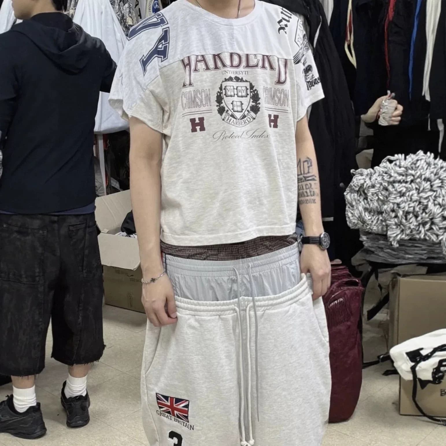 Grailz PROJECT G/R Summer Three-in-One Design Patchwork Logo Print Round Neck Short Sleeve T-shirt Ins Protocol Index