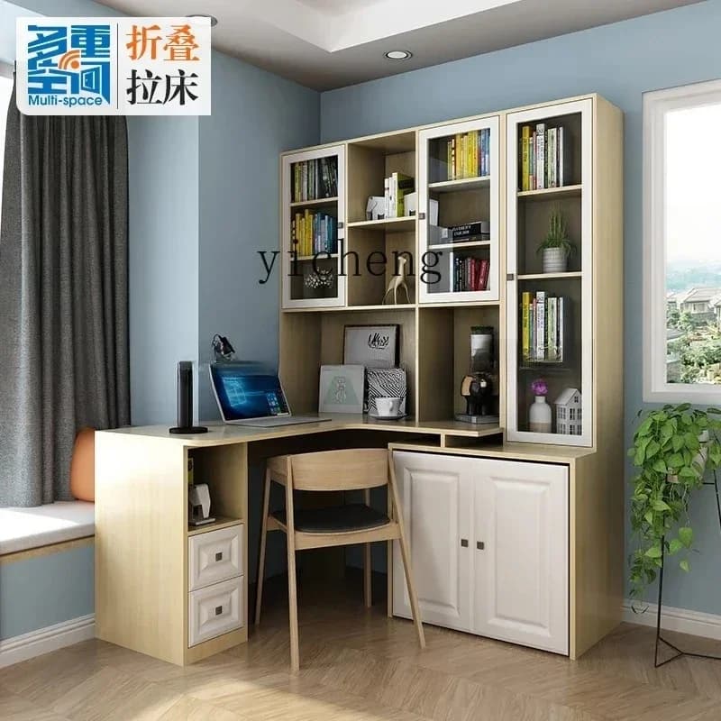 y9.4-multifunctional computer office desk bookshelf combination corner bookcase integrated invisible bed lunch break folding bed