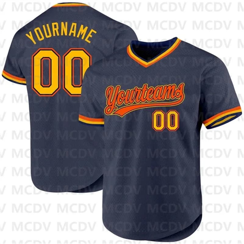 Custom Navy Gold-Orange Authentic Throwback Baseball Jersey 3d Printed Sports T-Shirts