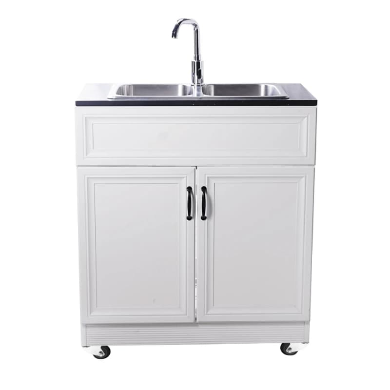 Stainless steel double slot, portable sink cabinet with induction faucet, outdoor portable