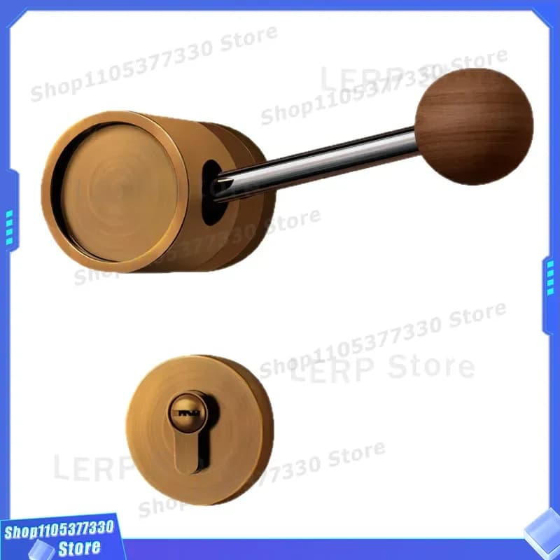 Retro Black Walnut Wooden Door Lock Magnetic Suction Silent Indoor Handle New Chinese Style Bedroom Door Hardware Original