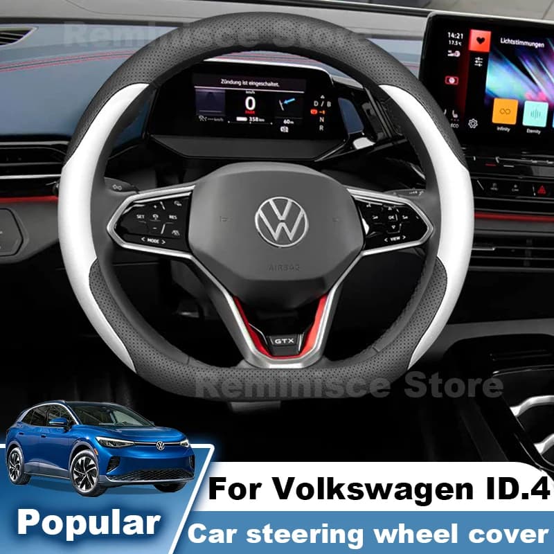 Leather Car Steering Wheel Cover For Volkswagen ID.4 ID4 ID 4 ID 3 ID3 ID 7 ID7 2023 2024 2025 2026 Auto Interior Accessories
