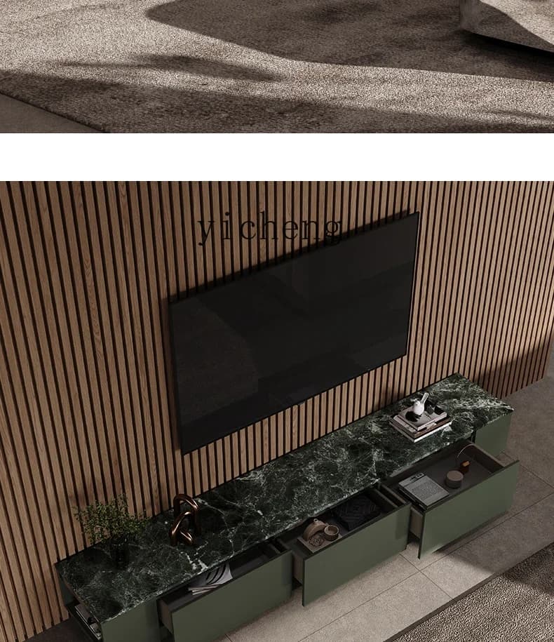 v2 marble living room household small apartment modern simple luxury stone TV cabinet light luxury wall floor cabinet