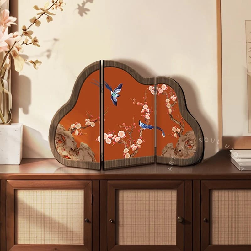 Elegant Chinese Folding Screen HandPainted Tabletop Decor Holiday Gifts Ornament for Living Room & Entryway Home Accent