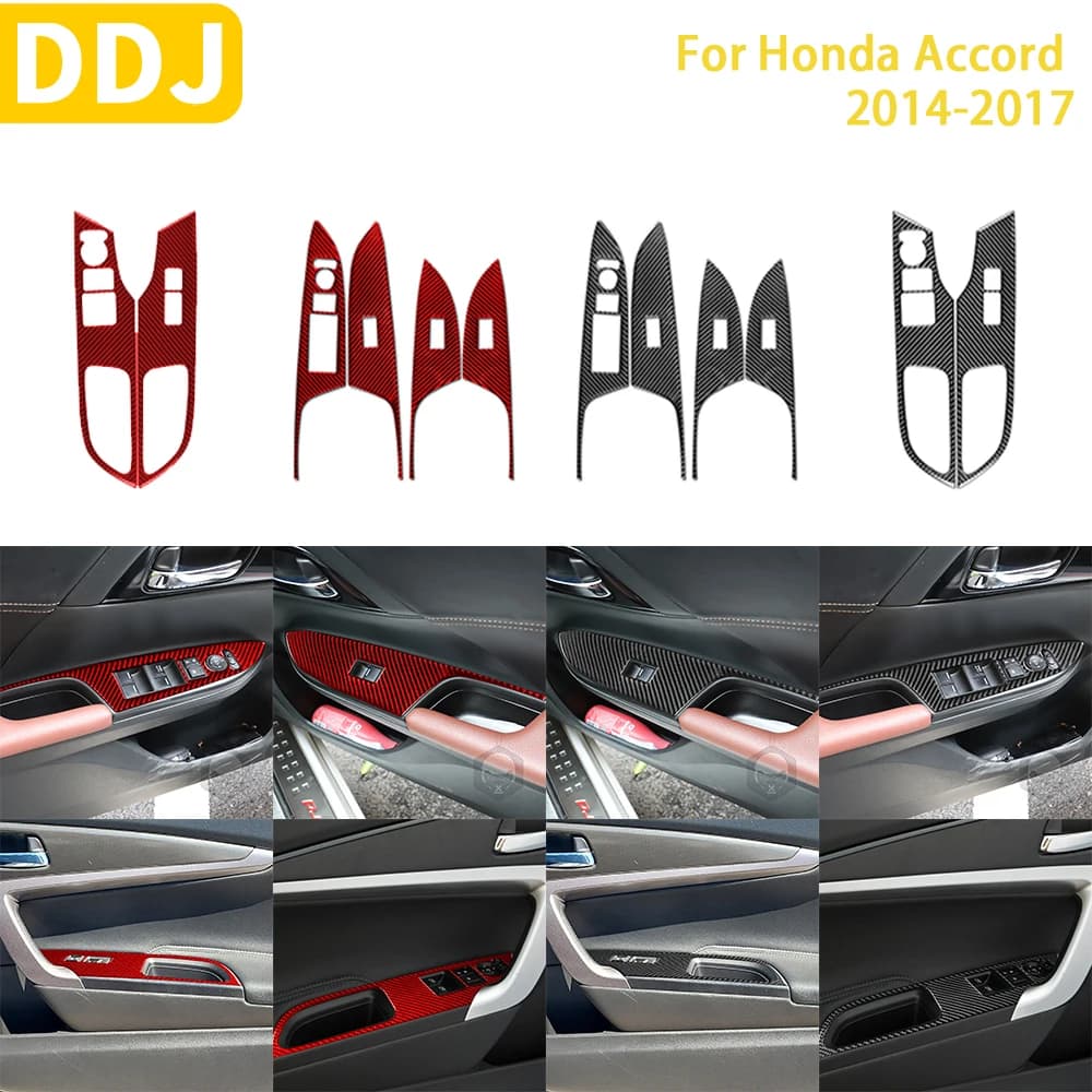 For Honda Accord 9th 2014 2015 2016 2017 Accessories Carbon Fiber Car Interiors Windows Control Panel Trim Sticker