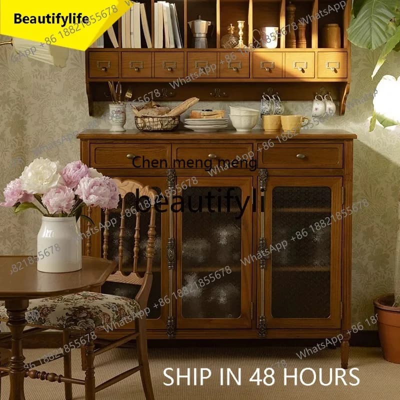 A32 American all-solid wood dining side cabinet against the wall locker living room retro storage wine cabinet combination