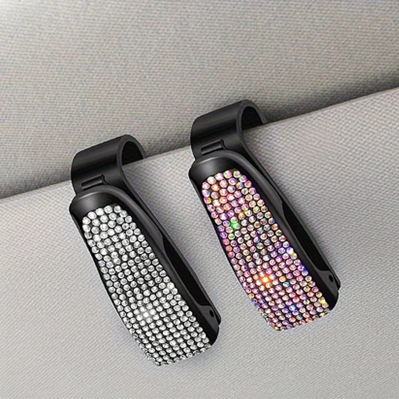 Colorful Diamond Crystal Car Glasses Holder Auto Accessories Sunglasses Storage Clip Card Holder Interior Car Organization