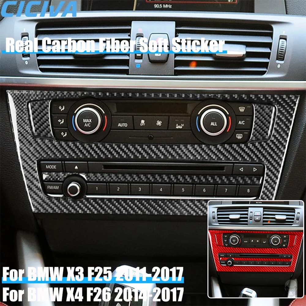 Real Carbon Fiber Car Accessories Radio Climate Control Decorative Cover Soft Sticker For BMW X3 F25 2011-2017 X4 F26 2014-2017