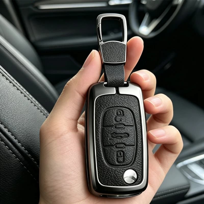 Zinc Alloy Leather Car Remote Key Case Cover For Peugeot 107 207 307 308 407 607 3008 5008  Protection Shell Accessories