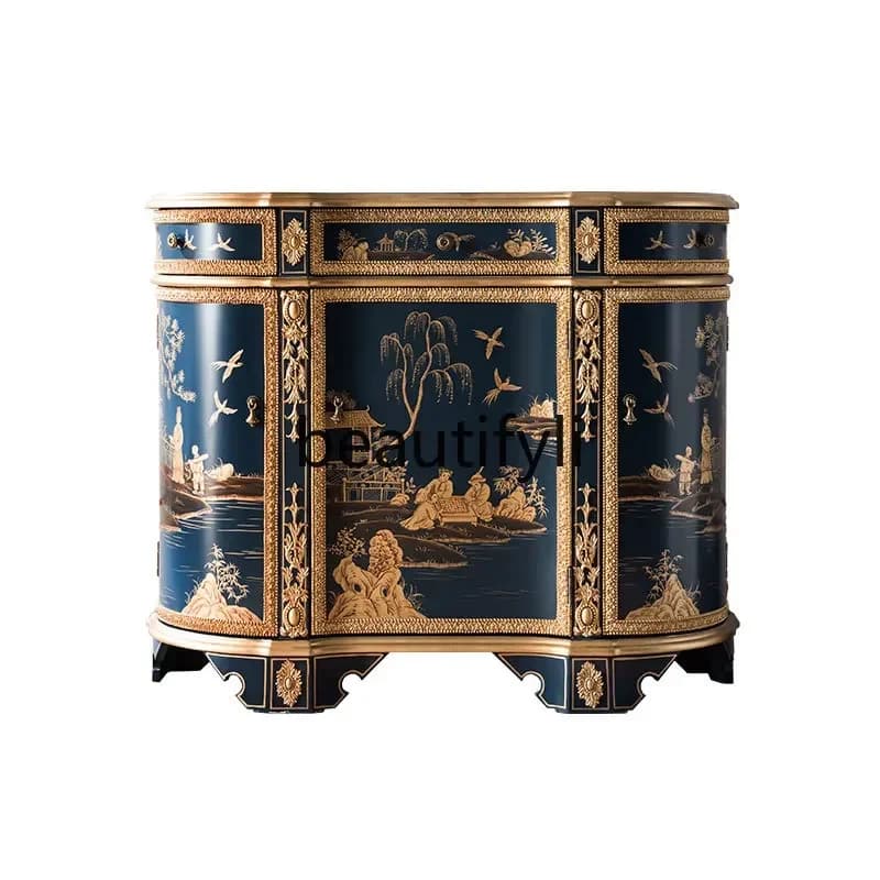 12Chinese-style painted porch cabinet, foyer shoe cabinet, living room decoration hand-painted landscape locker