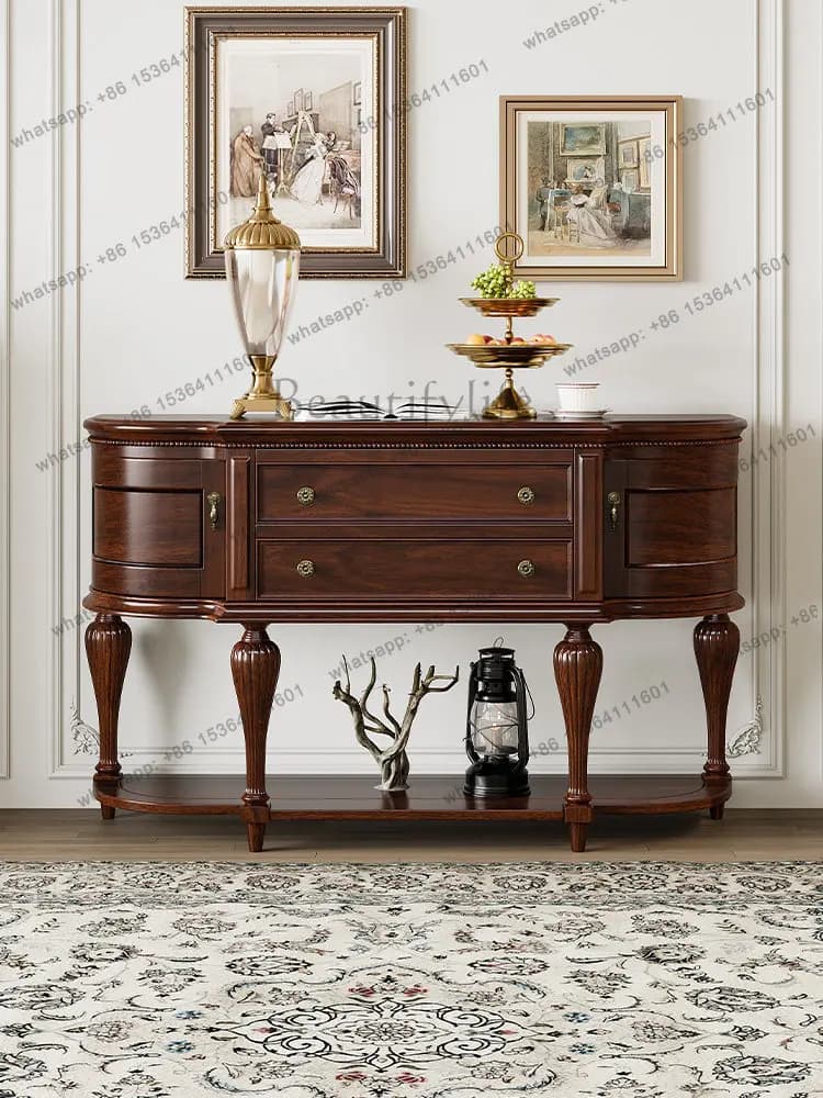 American porch cabinet, all solid wood aisle storage, retro rural semicircular wall storage cabinet