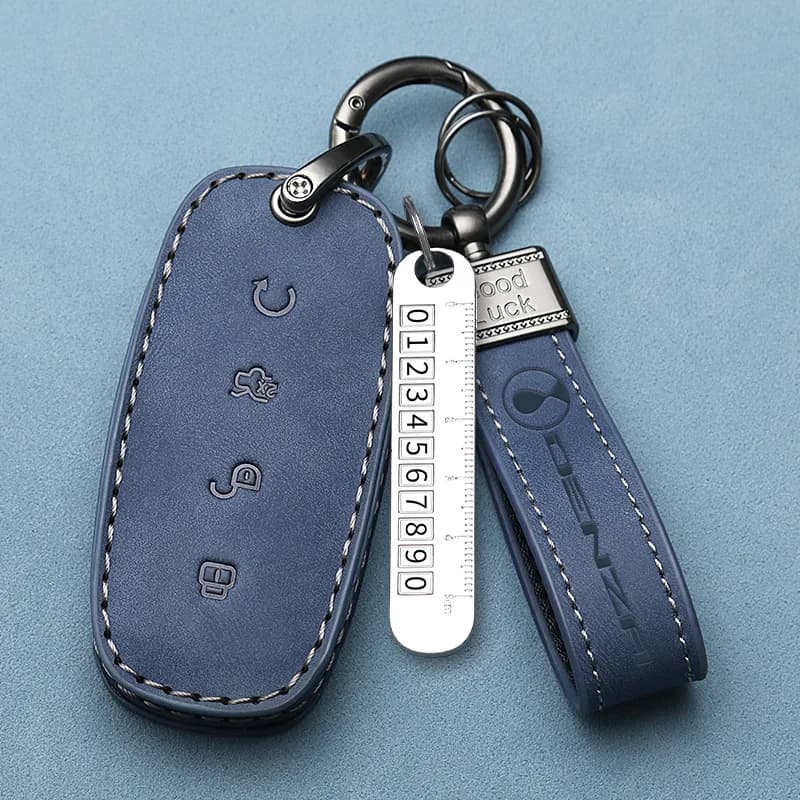 For DENZA D9 DMi D8 EV Artificial Leather Car Key Case Cover Protective Shell Bag Keychain Car Interior Modified Accessories
