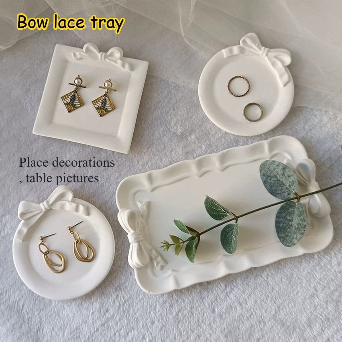 Bow Lace Tray, Plaster Tray Living Room Photography Photo Decor Table Top, Posing Props Nail Color Palette Bracelet