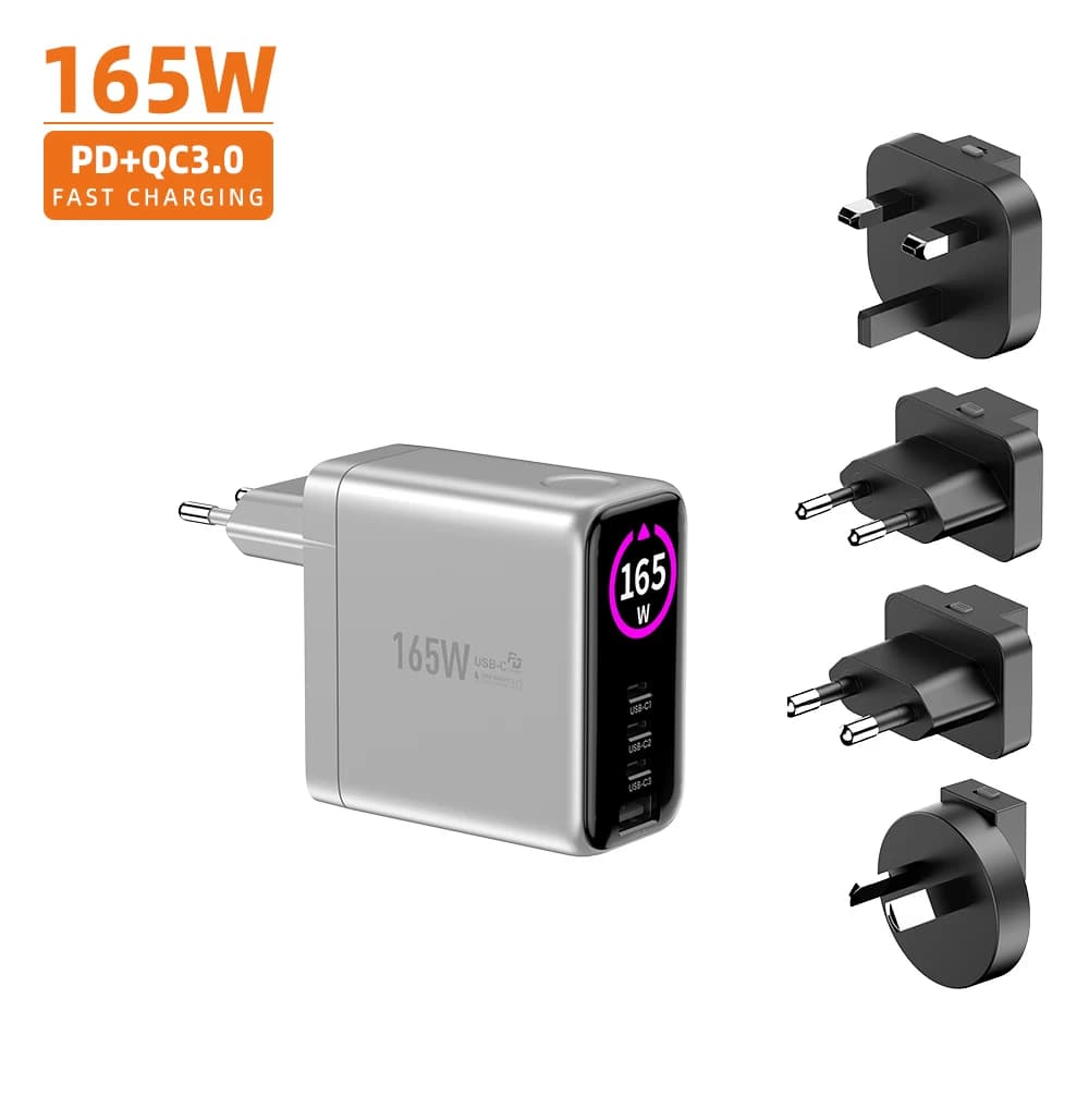 165W 140W GaN Charger USB C Fast Charging Station Ai Visualization Window Display PD3.1 PD100W PPS QC5