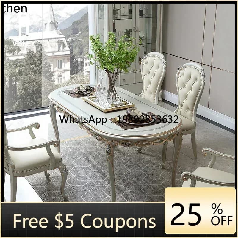AB  light luxury solid wood dining table oval household high-end all solid wood dining table and chair combination