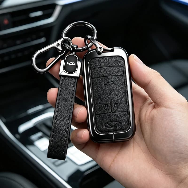 Zinc Alloy Leather Car Remote Control Key Case Cover for Chery Tiggo 8 Automotive Protection Shell Key Interior Accessories