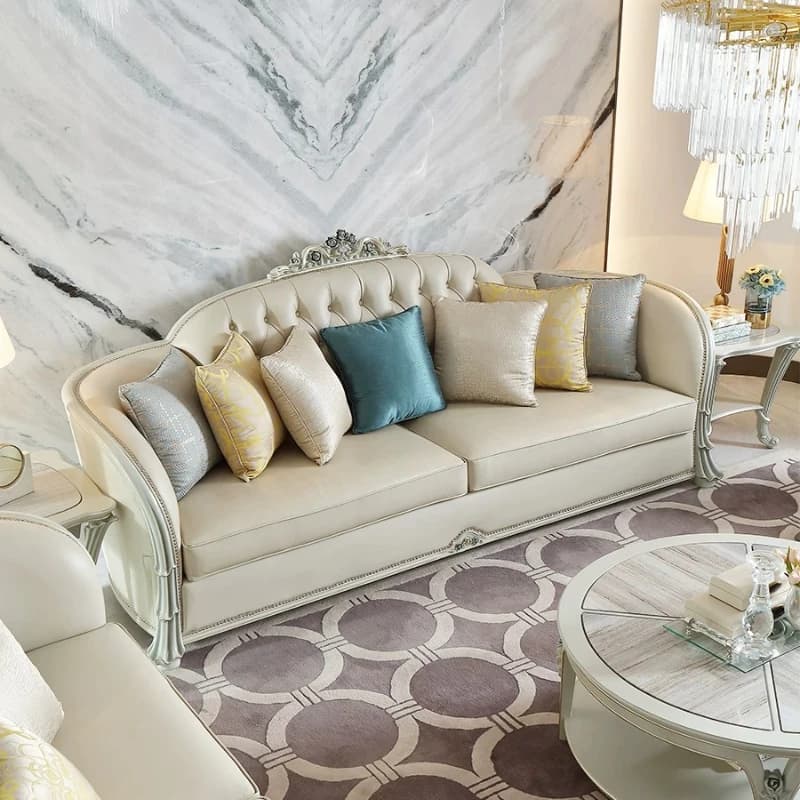 CX light luxury solid wood leather sofa European court carved villa large flat living room sofa group