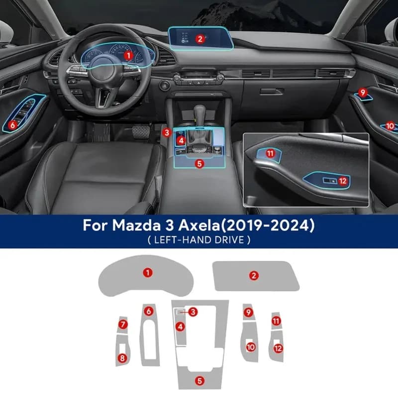 Transparent TPU Protective Film Anti-scratch For Mazda 3 Axela 2019-2024 Car Interior Film Center Console Navigation Screen Gear