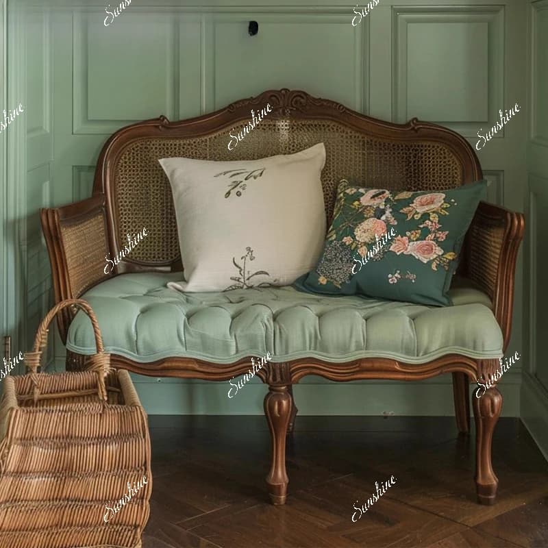 American retro carved solid wood sofa small apartment living room flannel sofa leisure chair