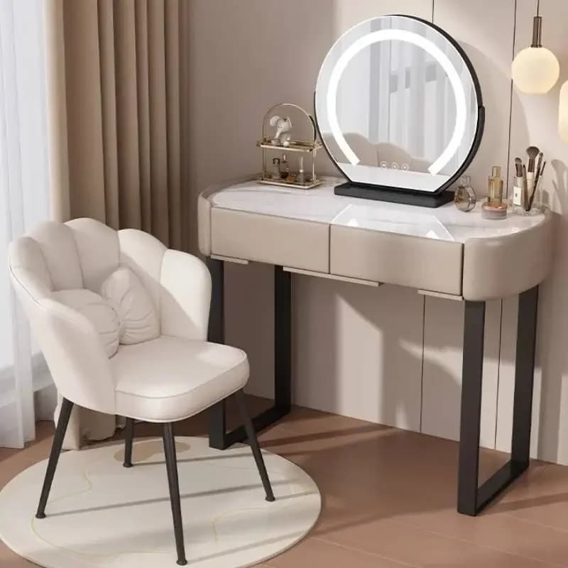 Luxury Storage Makeup Vanity Desk Glossy Hidden Mirror White Makeup Vanity Desk Modern Europa Komody Master Bedroom Furniture