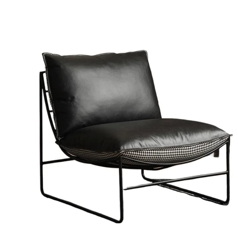 Nordic imported first-layer cowhide thousand bird grid cloth double-sided ir on leisure recliner wabi sand sofa ch air
