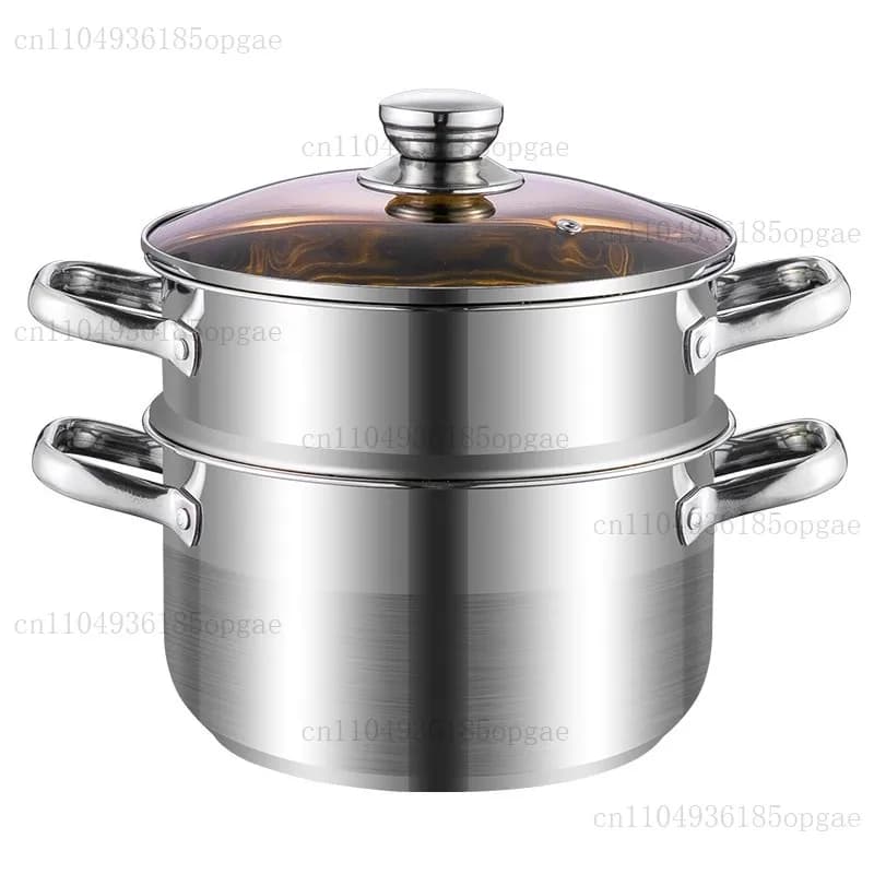 Thickened Small Steamer Household Soup Pot Integrated Double-layer Cooking Pot with Steamer