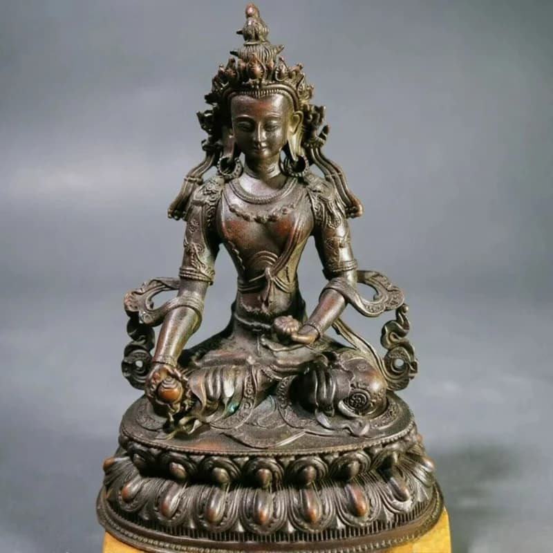 Retro Bronze Carving Tantric Buddhism Nepal Green Tara Buddha Statue Home Living Room Desktop Worship Ornaments Crafts Gifts