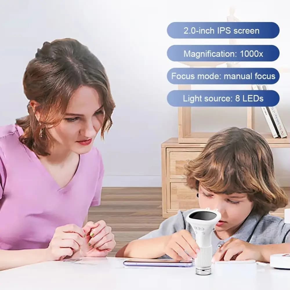2 Inch IPS Screen Children's Digital Microscope Portable Handheld Handheld Digital Microscope 8 LED Light HD Microscope
