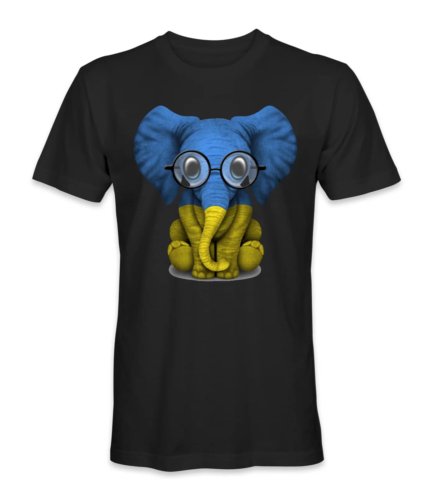 Ukraine Country Flag Elefant Mit Brille Auf T-Shirt Men's 100% Cotton Casual T-shirts Loose Top Size S-3XL