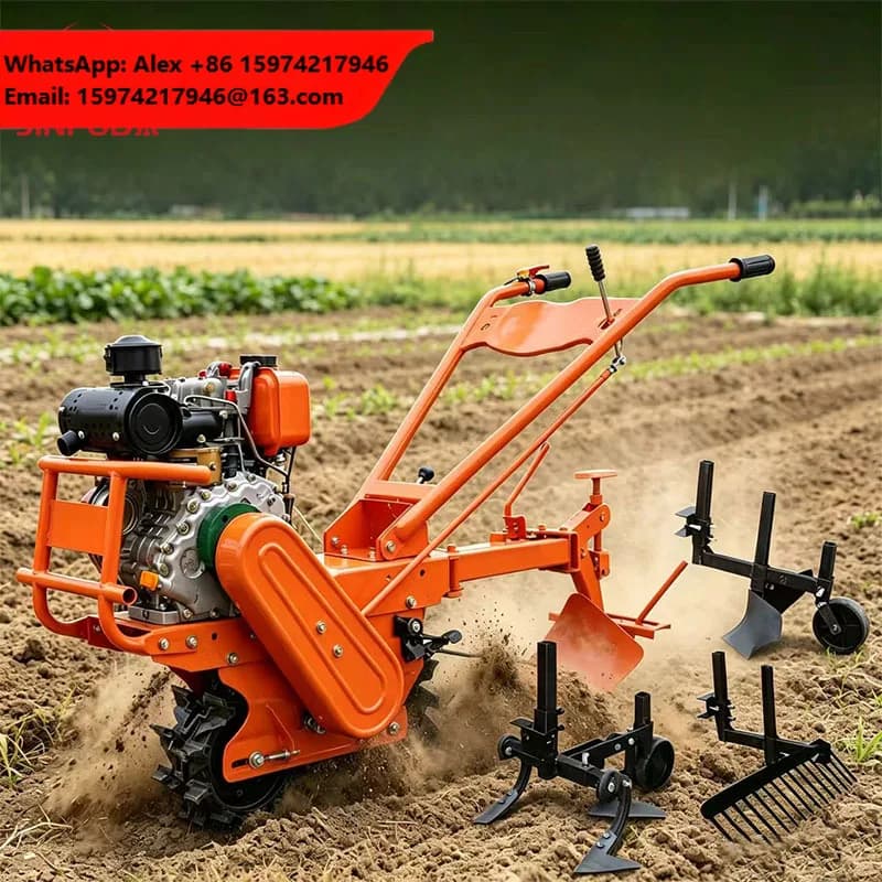 Multifunctional Attachments Chain Track Micro Tiller Diesel Orchard Weeding Ditching Ridge Making Machine