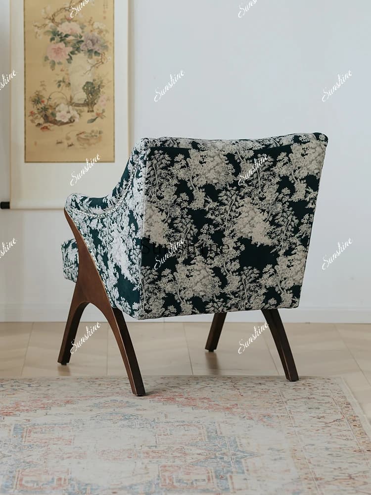 French retro casual fabric single lazy sofa living room balcony reclining chair  FT