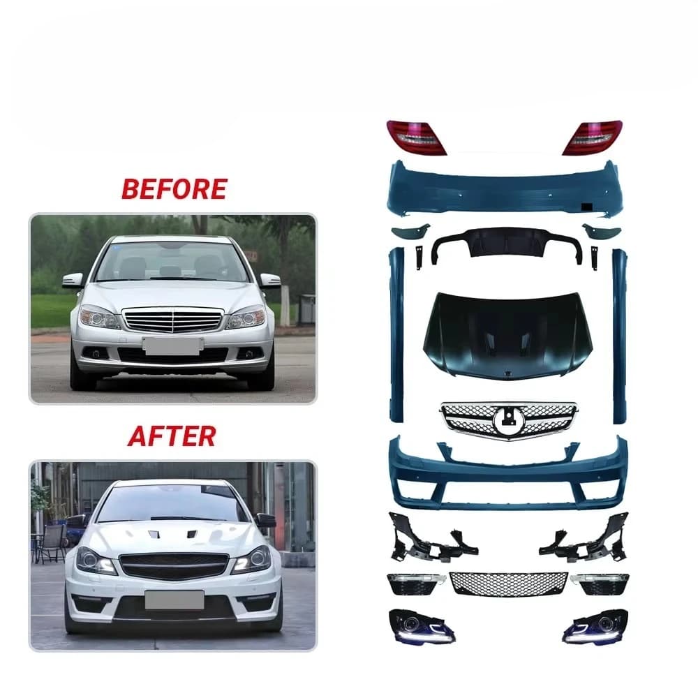 High Quality Auto Body Kit Car Auto Parts W204 2008-2010 Upgrade To C63 2011-2014 Front and Rear Bumper Accessories Body kits