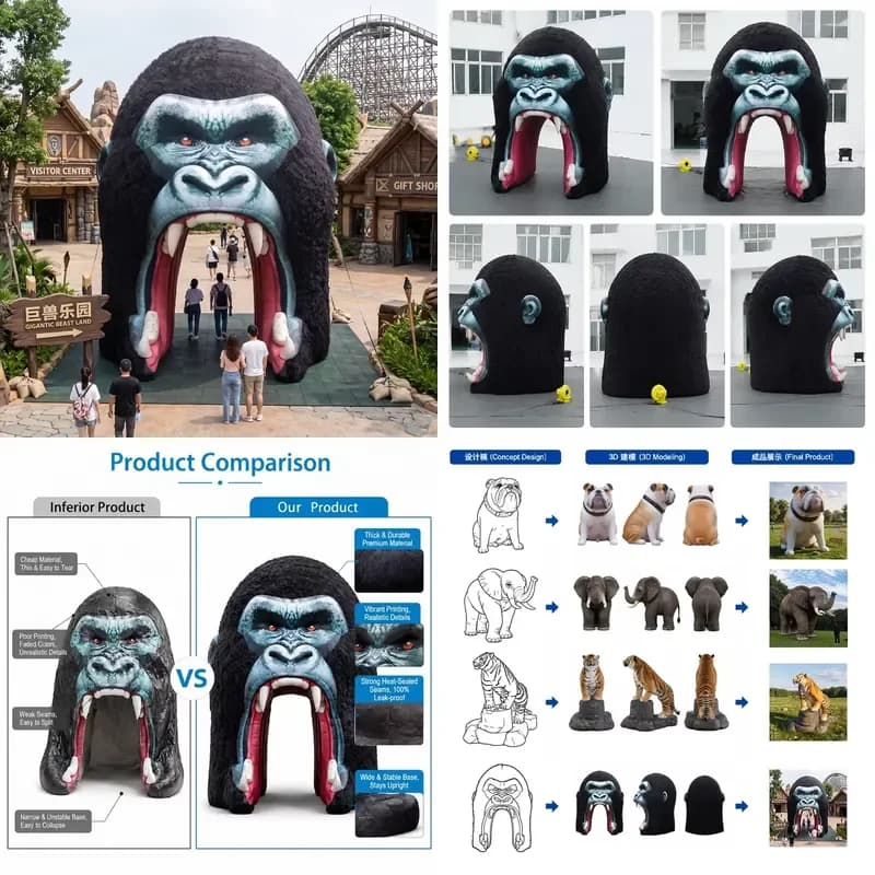 2026 Outdoor Giant Custom Design Advertising Inflatable Animal Arch Tunnel Huge Inflatables Cartoon Gorilla Entrance Archway