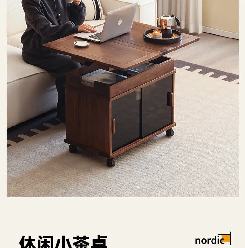 Lifting coffee table Solid wood folding movable trolley Small apartment sofa side table
