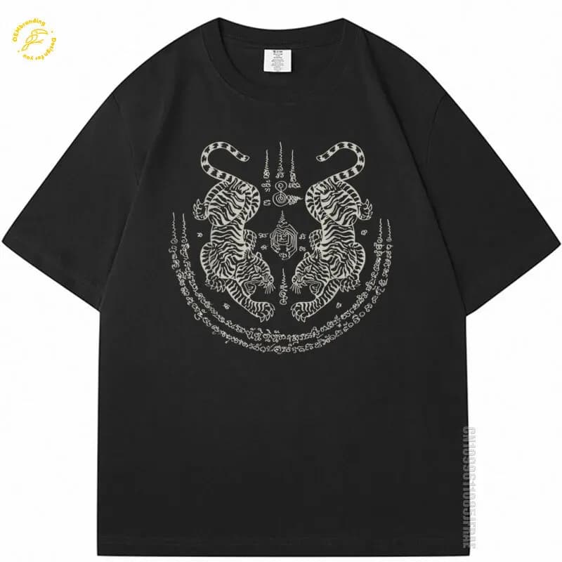 Sak Yant Thai Tattoo Twin Tiger Muay Magical 2025 Hot Tee Thailand Gift Oversized T-Shirt Футболка Funny Shirts Man Tshirt