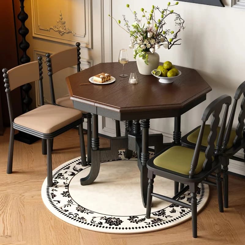 yjq solid wood octagonal retractable dining table French retro round table small apartment