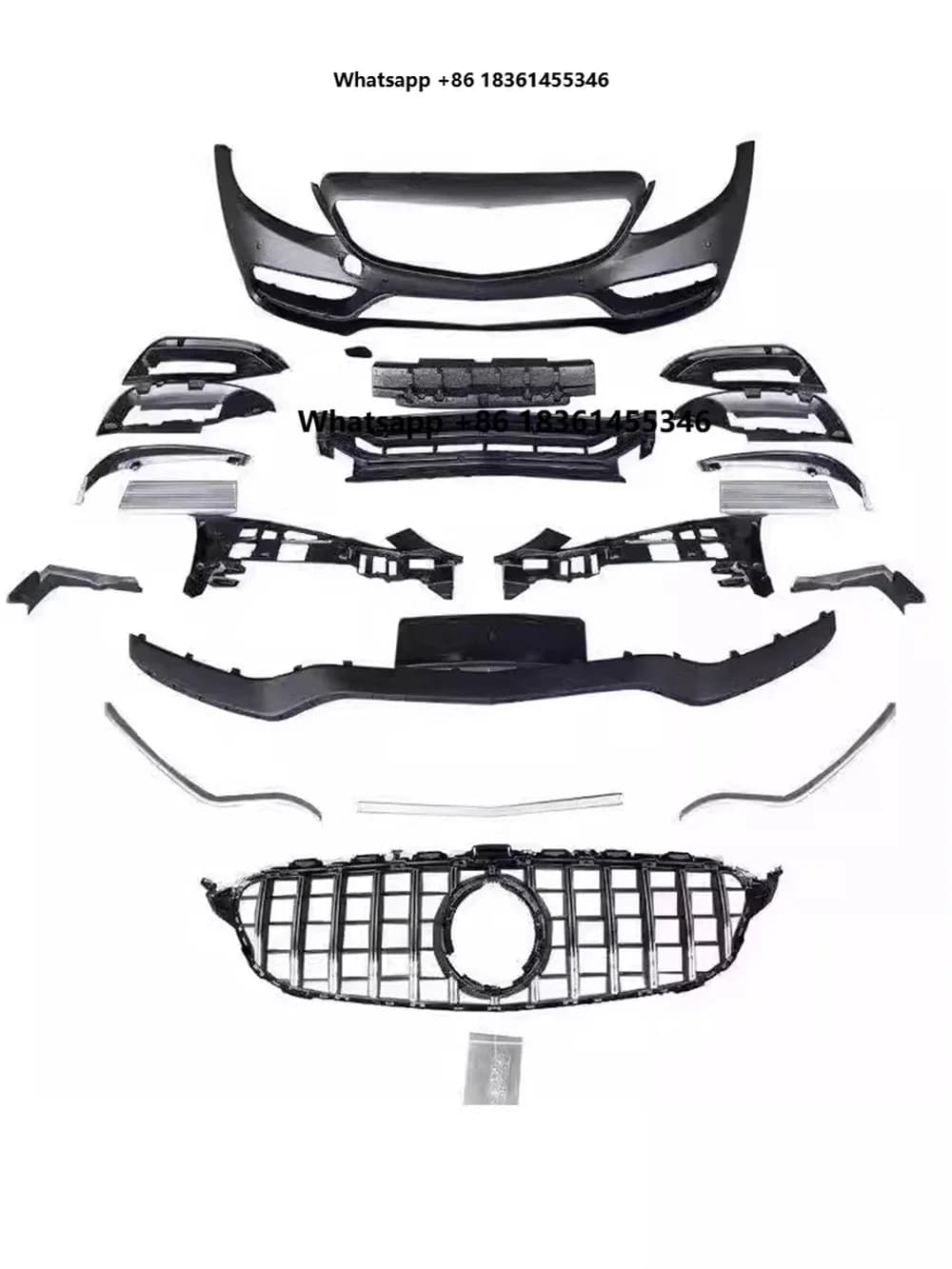 Car front Bumper assembly Surround for C180L C200L C260L modified C63  GT Body kit grill fog lamp cover