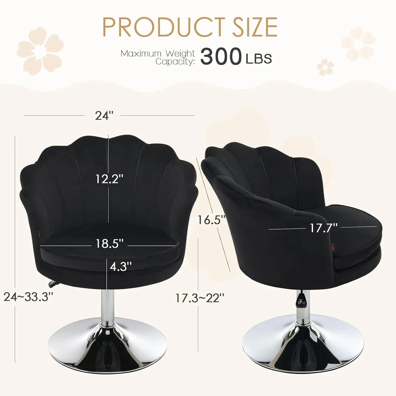 Velvet Vanity Chair No Wheels, Modern Swivel Makeup Chair with Ergonomic Lotus-Shaped Backrest, Height Adjustable, Comfy Desk