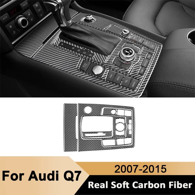 For Audi Q7 2007- 2015 Carbon Fiber Car Center Control Gear Shifter Panel Trim Cover Decorative Sticker Interior Accessories