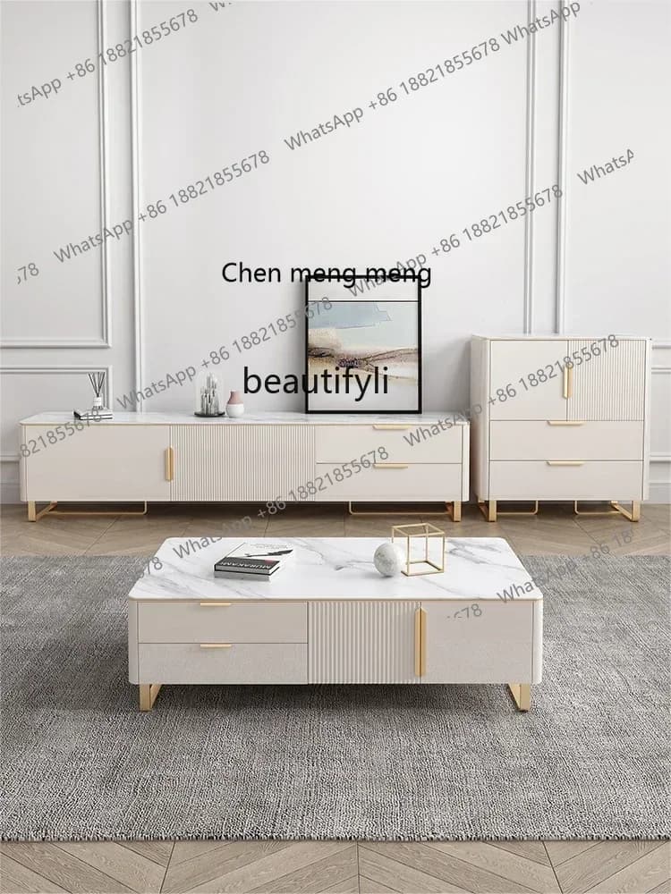 cn8350 LHY A  Cabinet and Tea Table Combination, Modern Luxury Bedroom, High White Paint, Stone Plate TV CabinetSS 8617