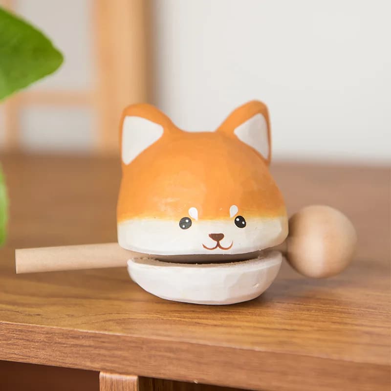 Hand Carved Wooden Fortune Dog With Mini Wooden Fish Solid Wood Tabletop Zen Cute Trendy Decor Gift For Home Office Pet Lovers