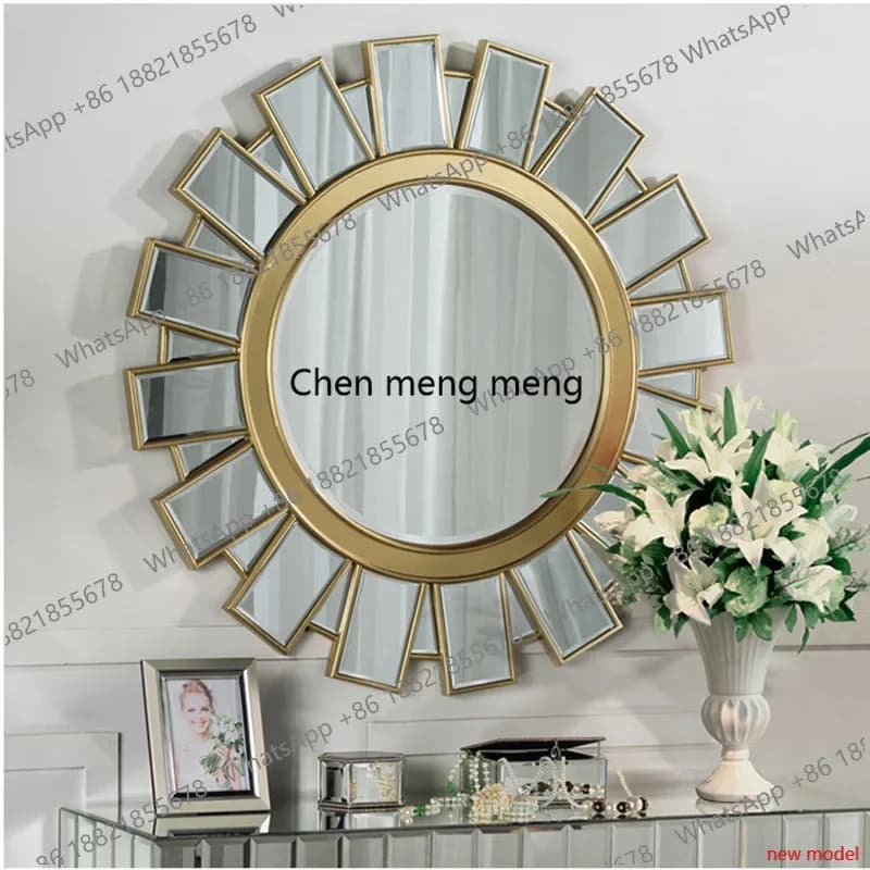 AB03   American style, decorative mirror, TV background wall, retro, aisle, corridor, porch, round hanging mirror h178