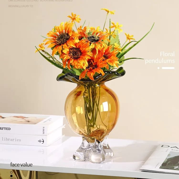 Zml modern glass vase - clear water hydrangea flower arrangement ornament for living room, dining room, and entryway