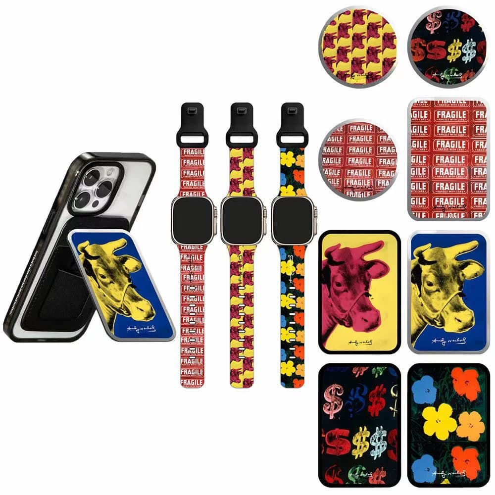 Cow Fragile Pattern Magnetic Phone Grip Card Holder Stand for IPhone 12 13 14 15 16 17 18 Pro Max Case