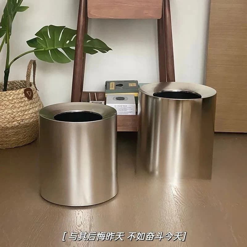 Electroplated Silver Rubbish Bin Premium Household Living Room Bedroom Office Rubbish Bin Industrial Style Storage